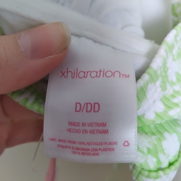 Xhilaration 90s Aesthetic Green and White Floral Print Tie Back Bikini Top - Picture 9 of 10